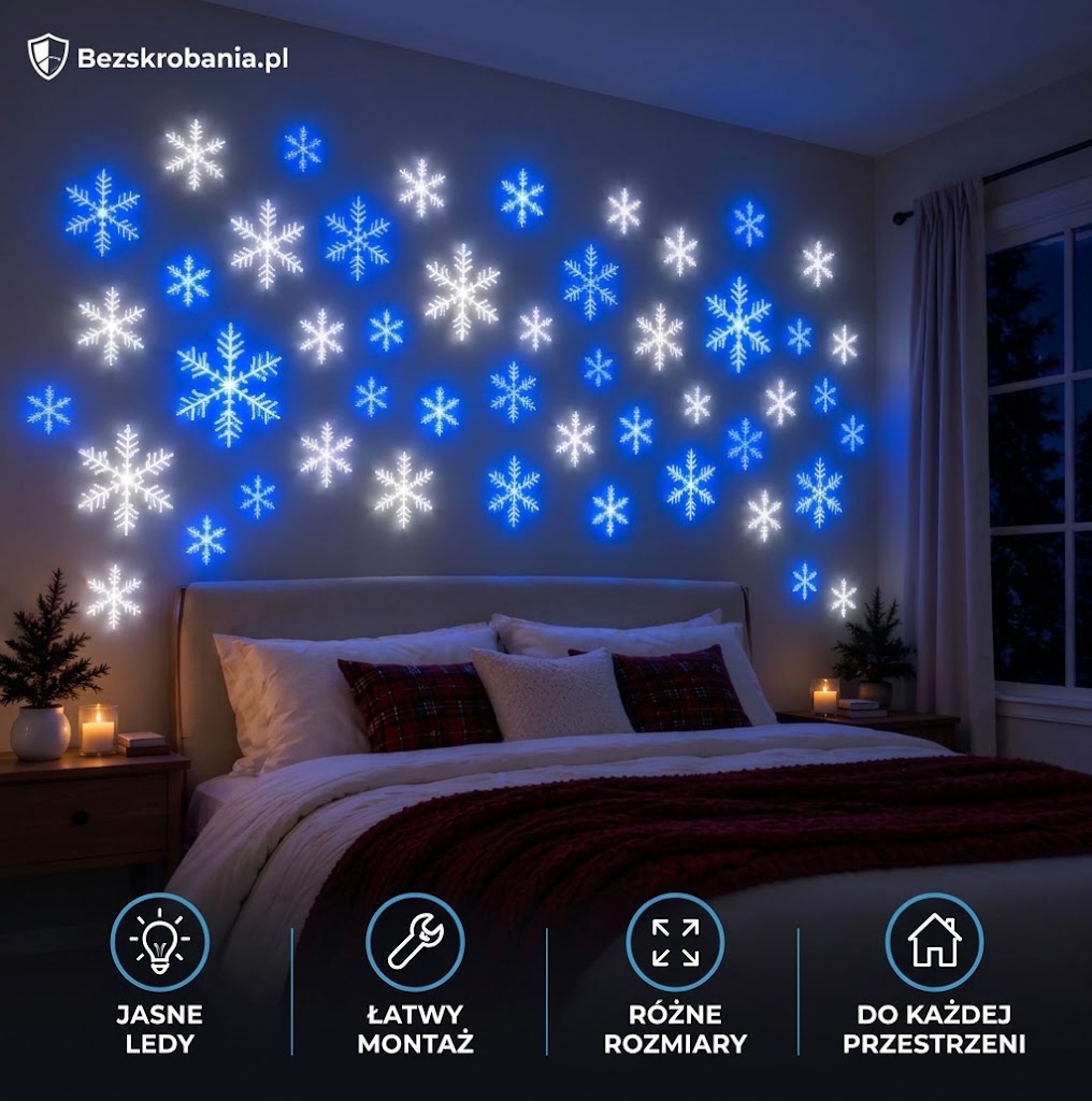 FrostyLED™ Zestaw ściennych dekoracji LED Płatki Śniegu